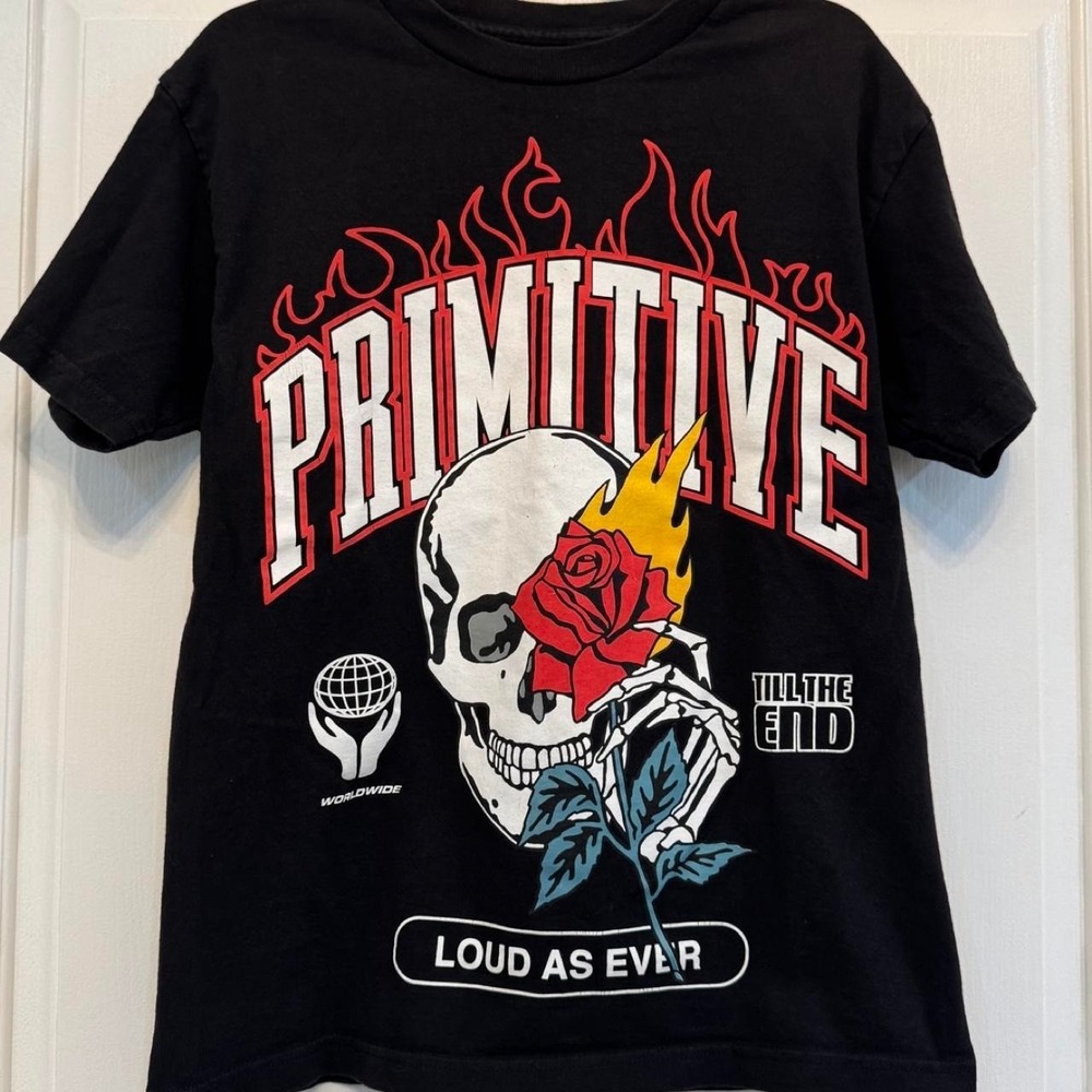 Primitive Loud As Ever Skull Rose Graphic T-Shirt Medium